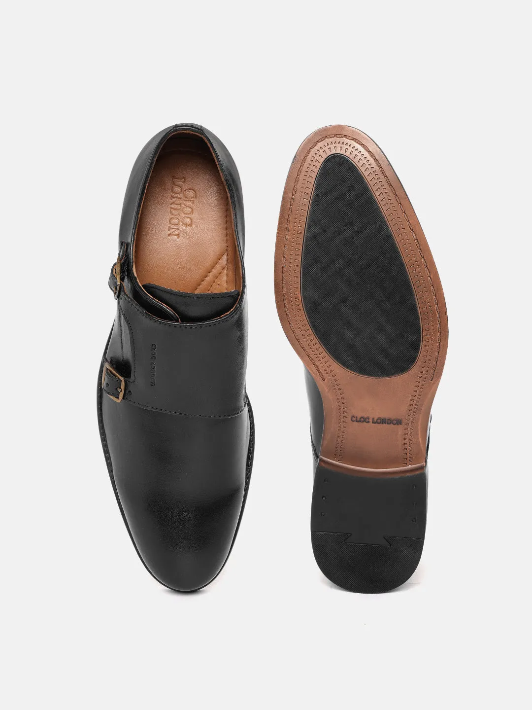 Men Black Double Monk Strap Shoes