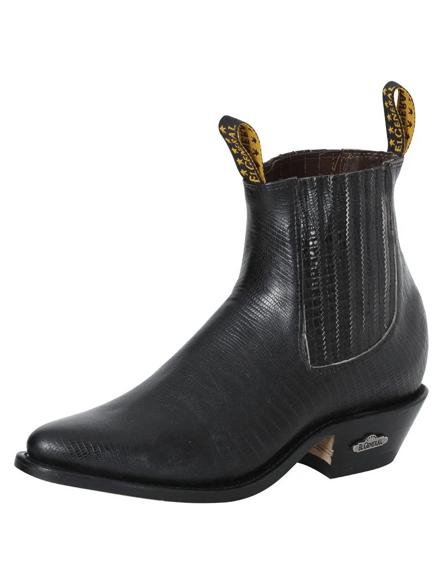 Men's Imitation Lizard Cowboy Ankle Boots 'El General' Black Color 41496