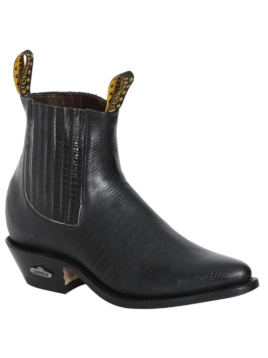 Men's Imitation Lizard Cowboy Ankle Boots 'El General' Black Color 41496