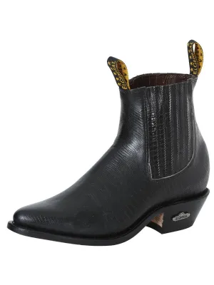 Men's Imitation Lizard Cowboy Ankle Boots 'El General' Black Color 41496