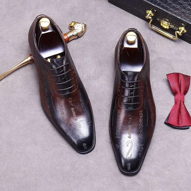 Men's Wedding Oxford Shoes Brown Genuine Leather Shoes