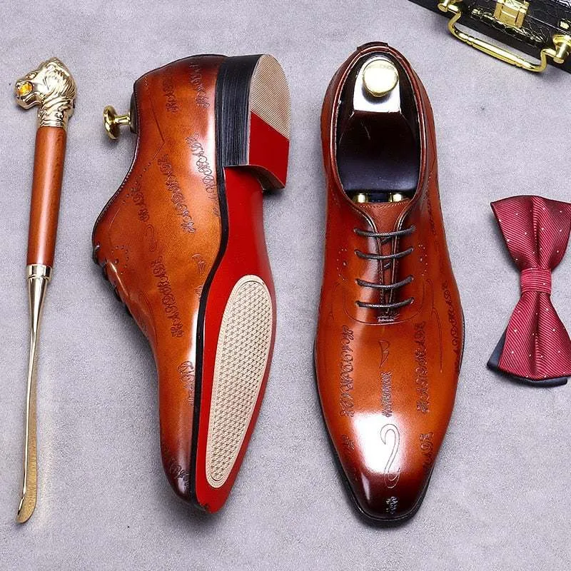 Men's Wedding Oxford Shoes Brown Genuine Leather Shoes