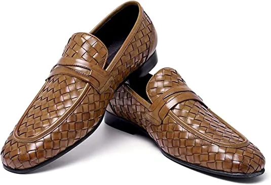 Men's Woven Penny Loafers Brown Black