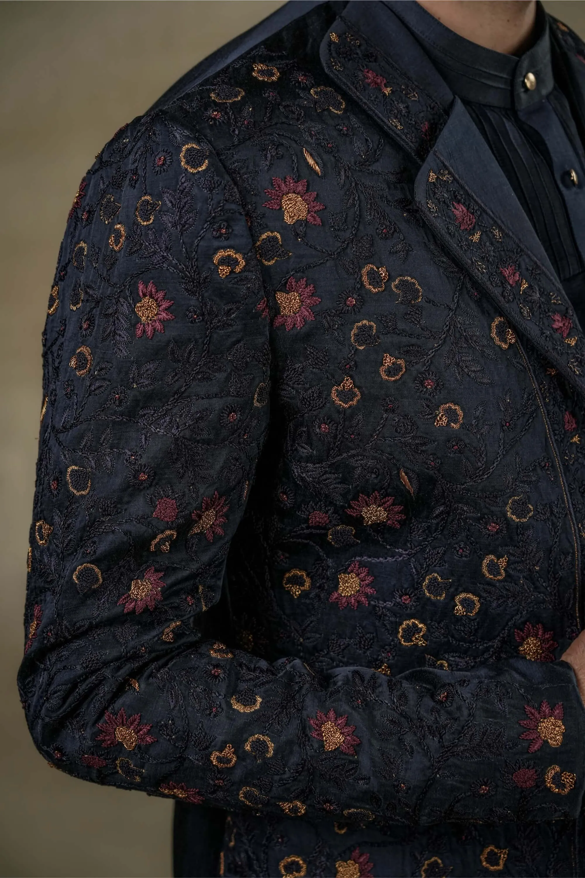 Midnight blue short jacket and kurta set