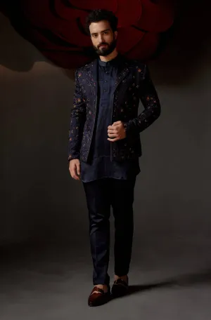 Midnight blue short jacket and kurta set