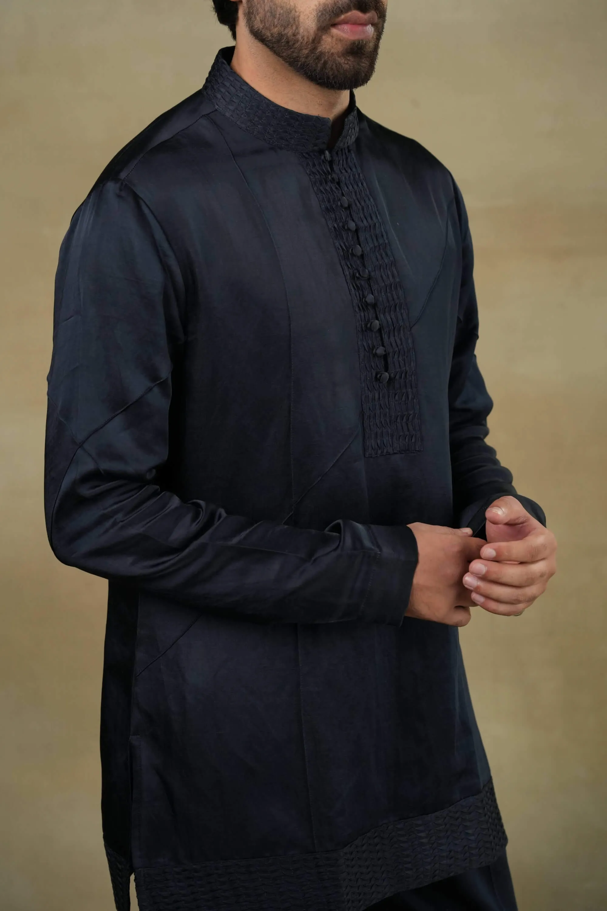 Midnight blue short kurta and trousers