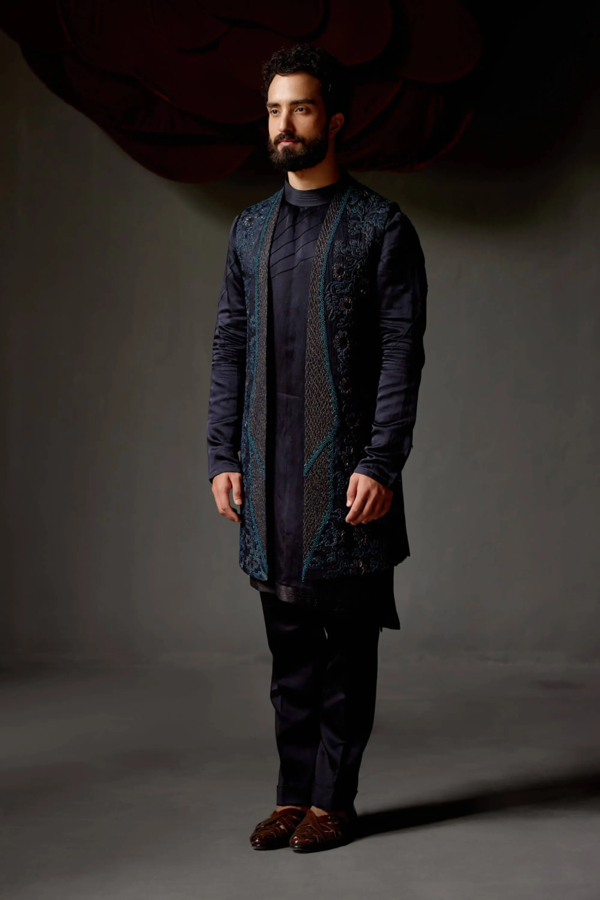 Midnight blue shrug and kurta set