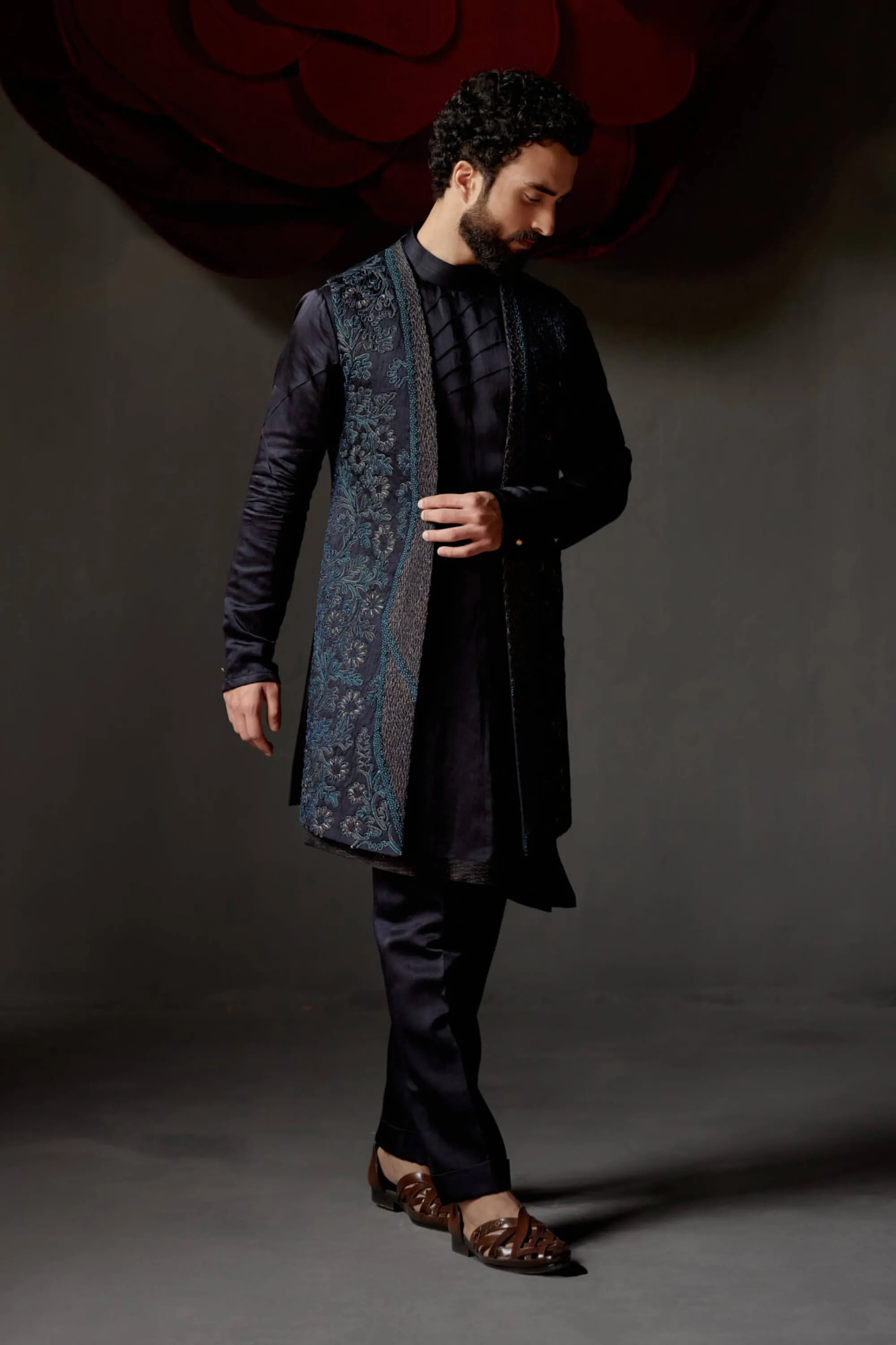 Midnight blue shrug and kurta set