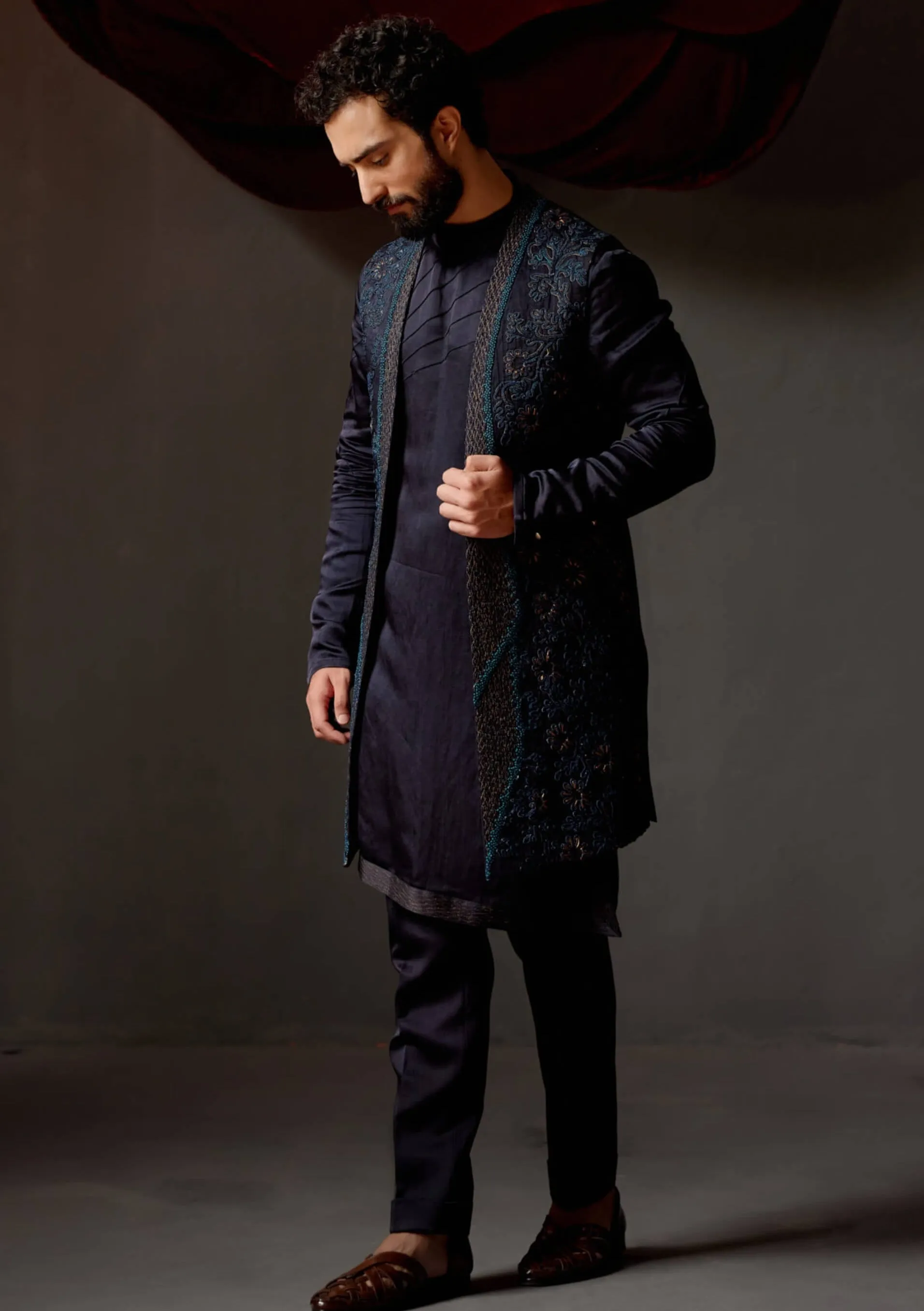 Midnight blue shrug and kurta set