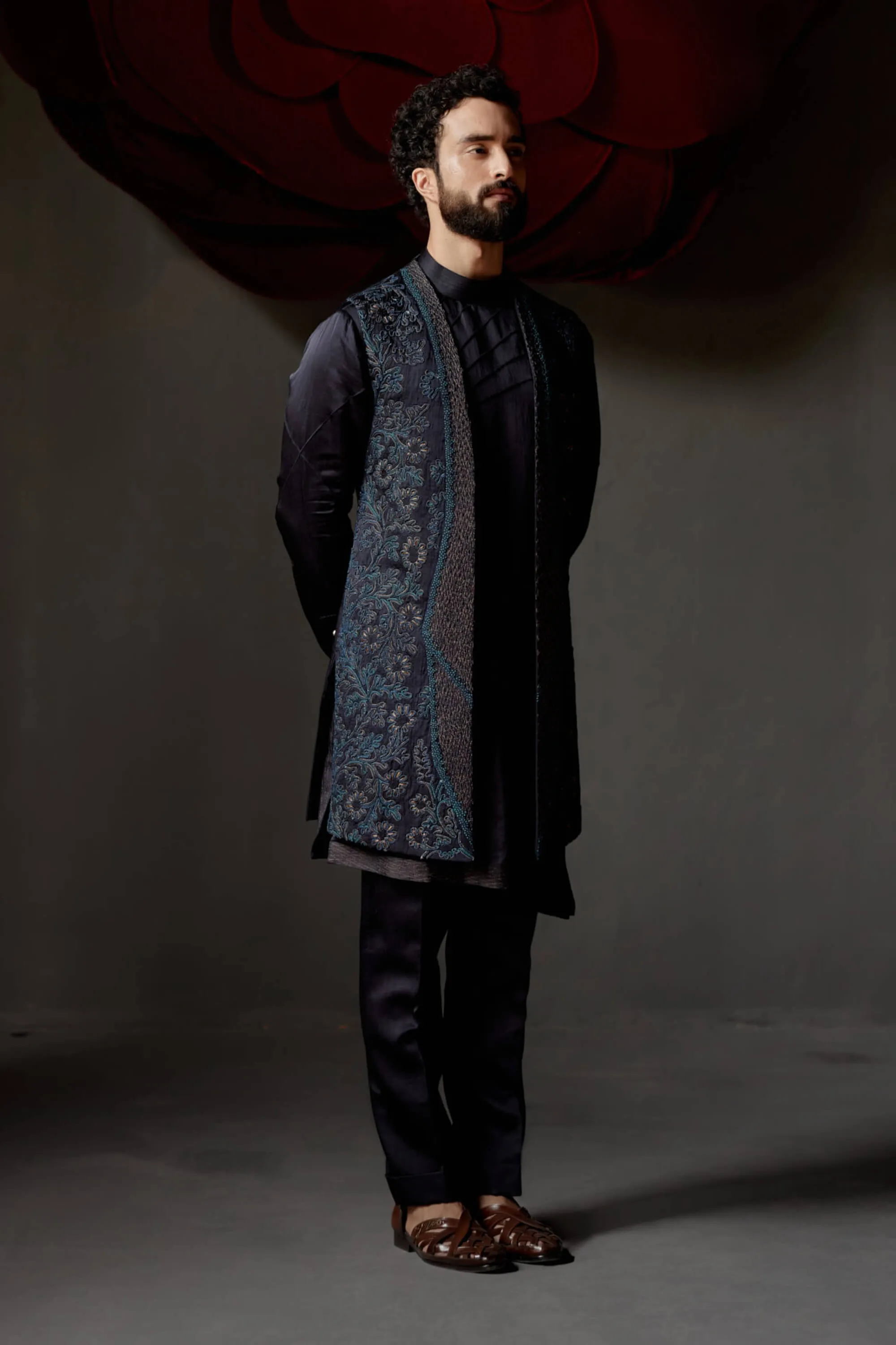 Midnight blue shrug and kurta set
