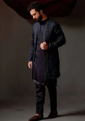 Midnight blue shrug and kurta set
