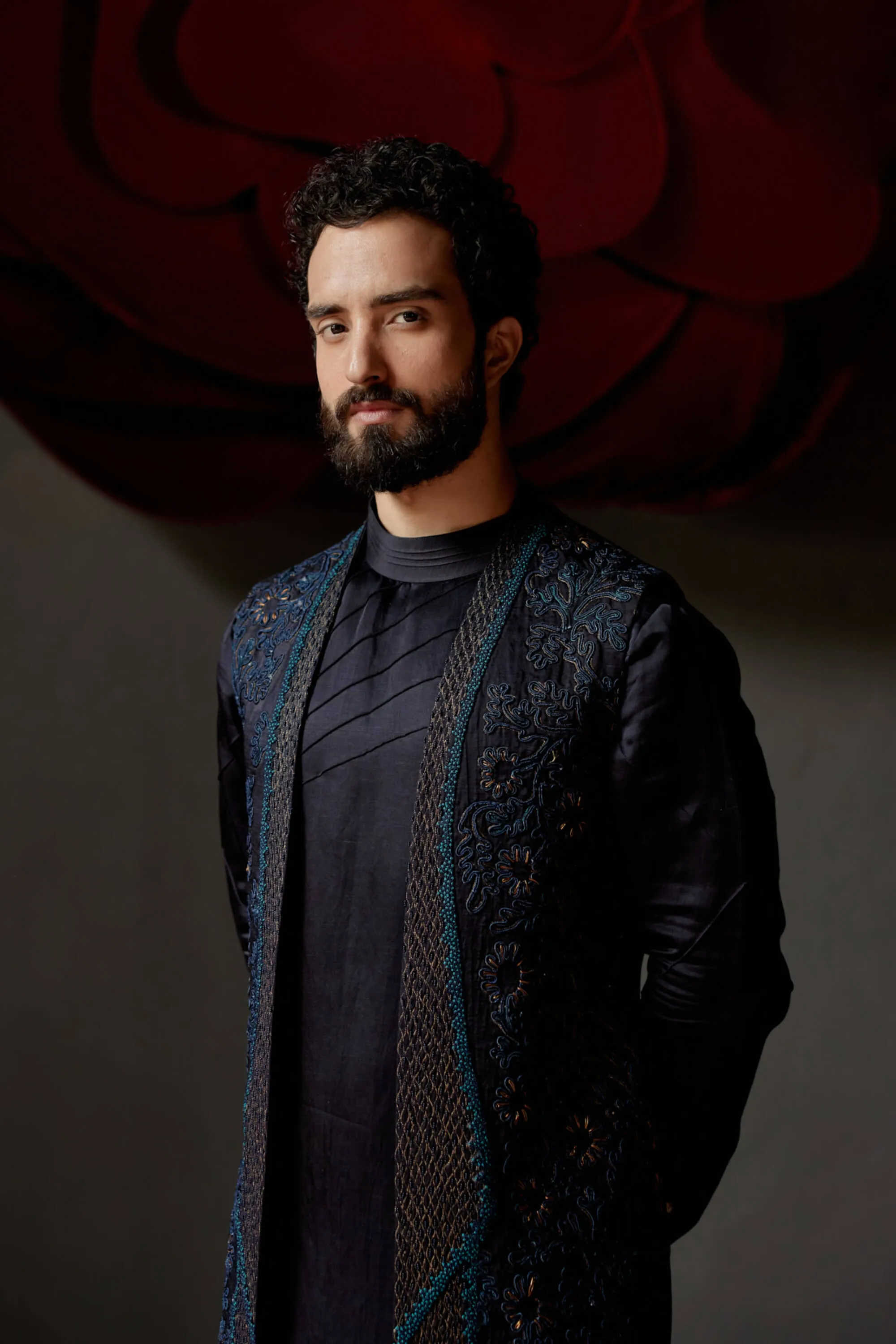 Midnight blue shrug and kurta set