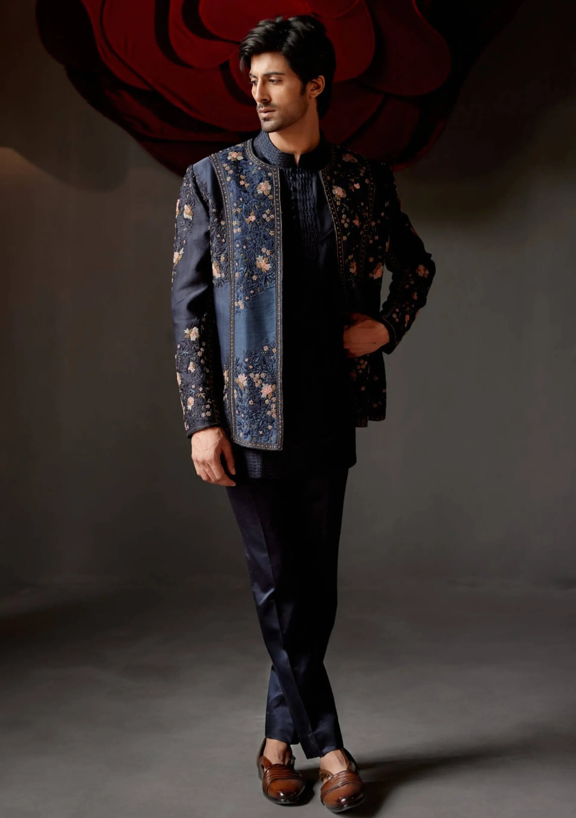 Midnight omber short jacket and kurta set