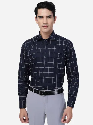 Navy Blue Checked Regular Fit Formal Shirt | JadeBlue