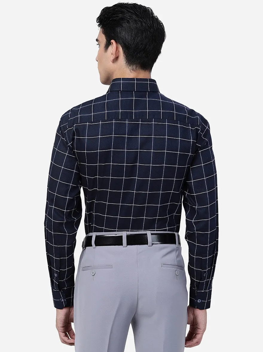 Navy Blue Checked Regular Fit Formal Shirt | JadeBlue
