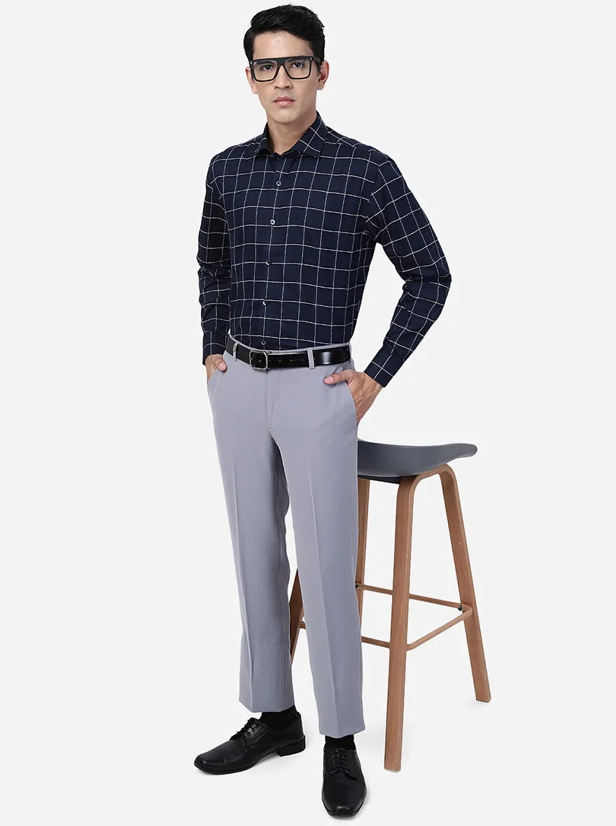 Navy Blue Checked Regular Fit Formal Shirt | JadeBlue