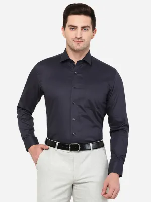 Navy Blue Solid Slim Fit Formal Shirt | JadeBlue