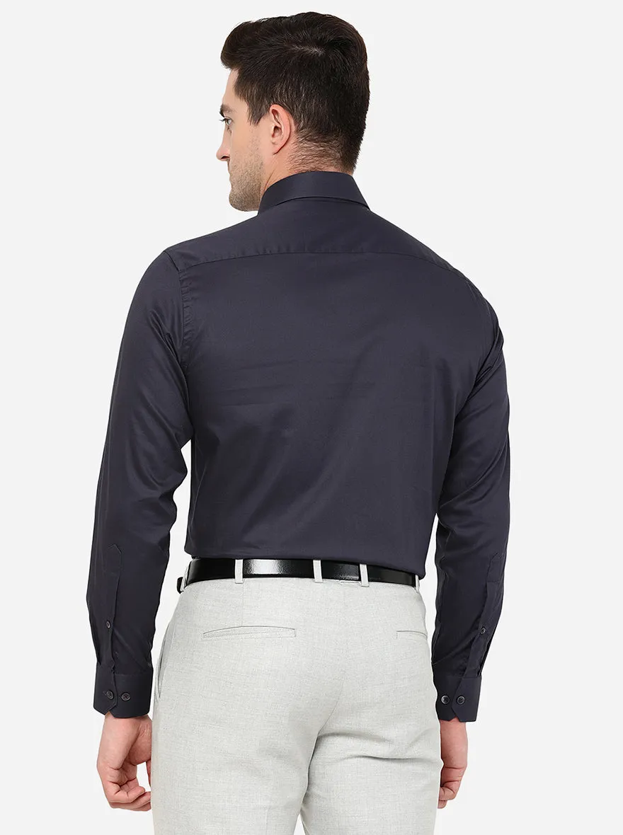Navy Blue Solid Slim Fit Formal Shirt | JadeBlue