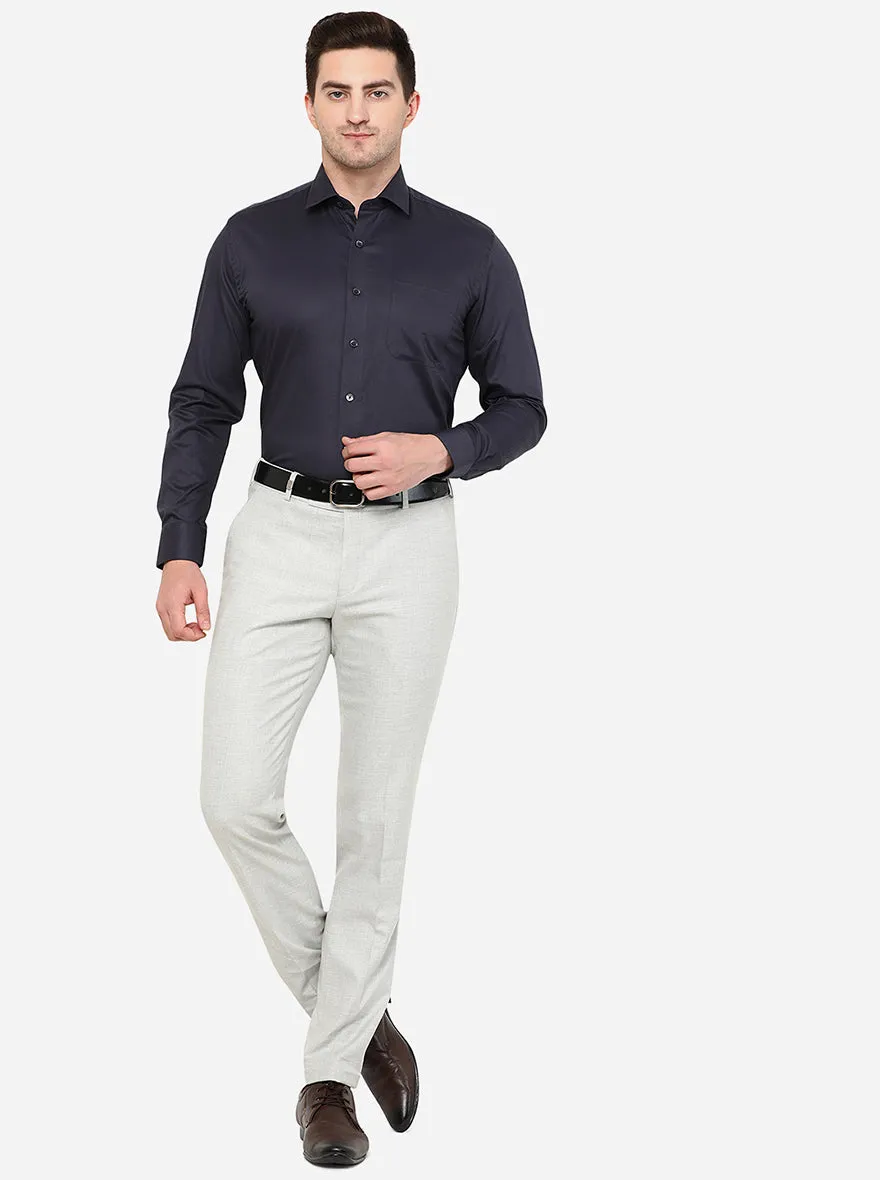 Navy Blue Solid Slim Fit Formal Shirt | JadeBlue