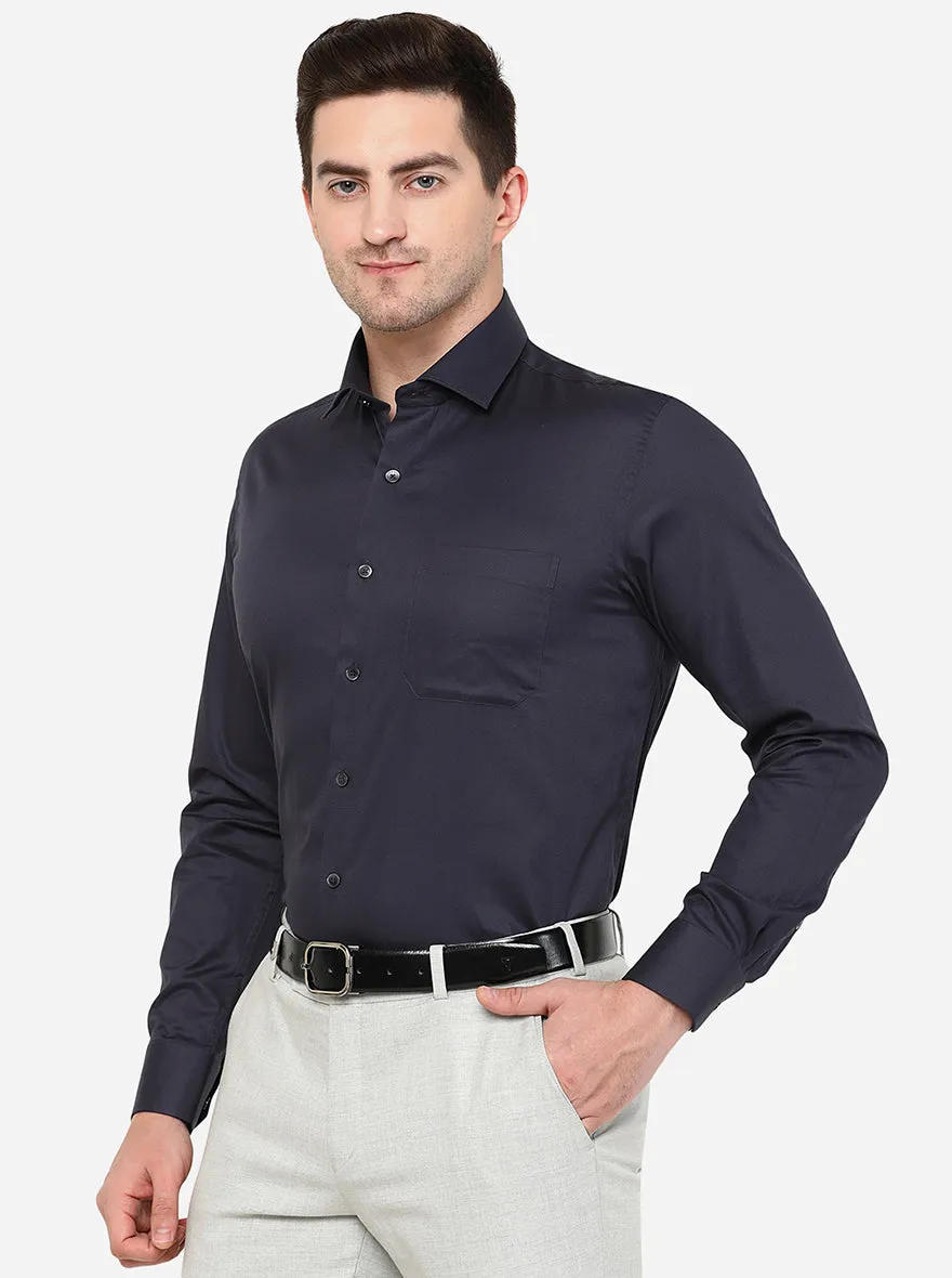 Navy Blue Solid Slim Fit Formal Shirt | JadeBlue