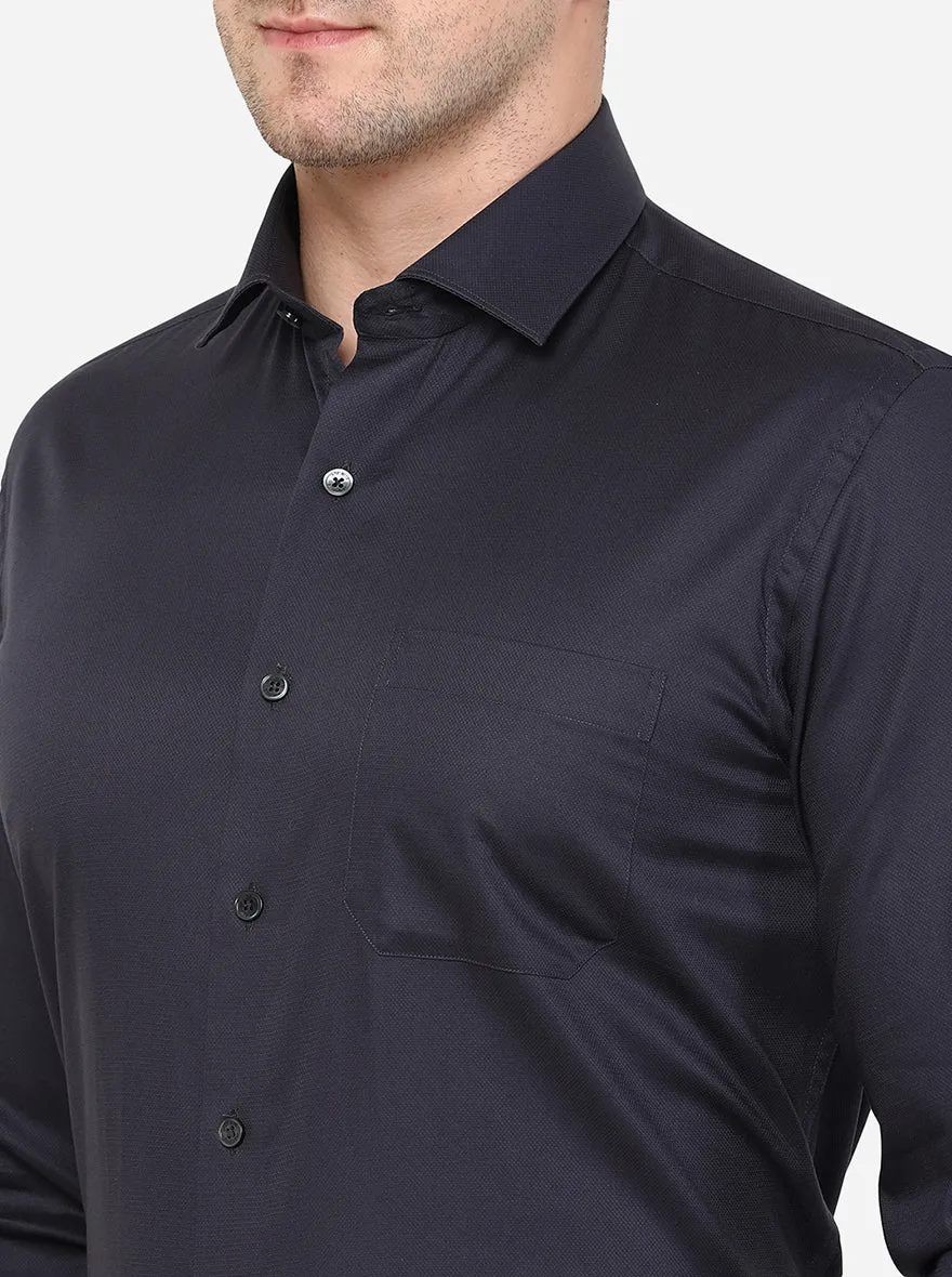 Navy Blue Solid Slim Fit Formal Shirt | JadeBlue