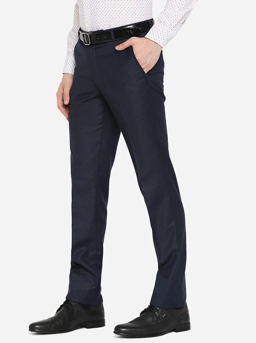 Navy Blue Solid Slim Fit Formal Trouser | JB Studio