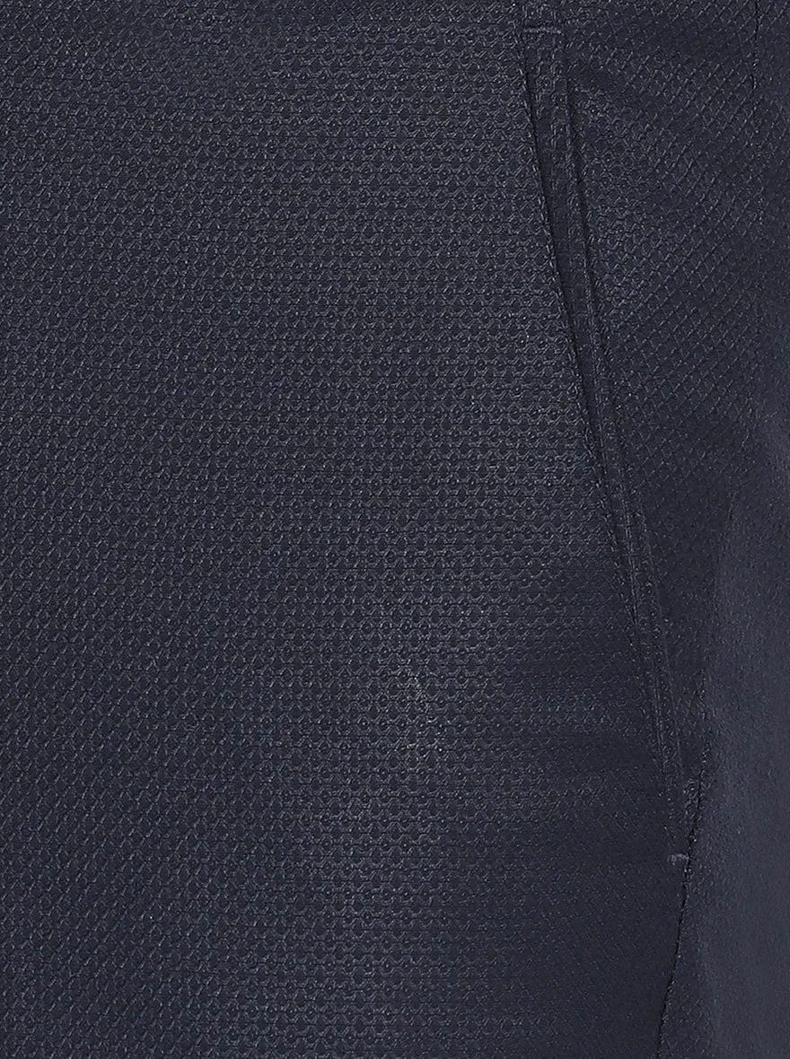Navy Blue Solid Slim Fit Formal Trouser | JB Studio