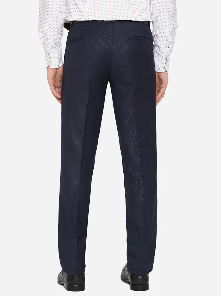 Navy Blue Solid Slim Fit Formal Trouser | JB Studio
