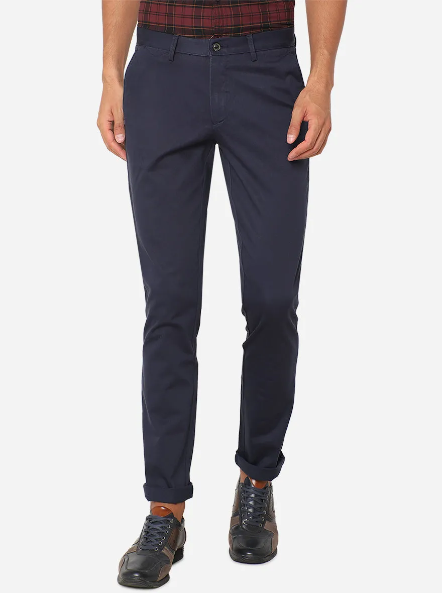Navy Blue Solid Uno Fit Casual Trouser | JadeBlue