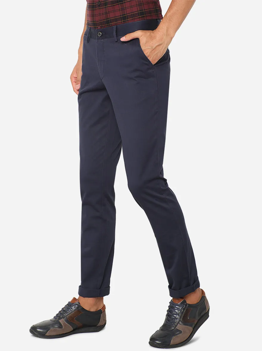 Navy Blue Solid Uno Fit Casual Trouser | JadeBlue