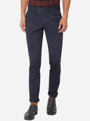 Navy Blue Solid Uno Fit Casual Trouser | JadeBlue