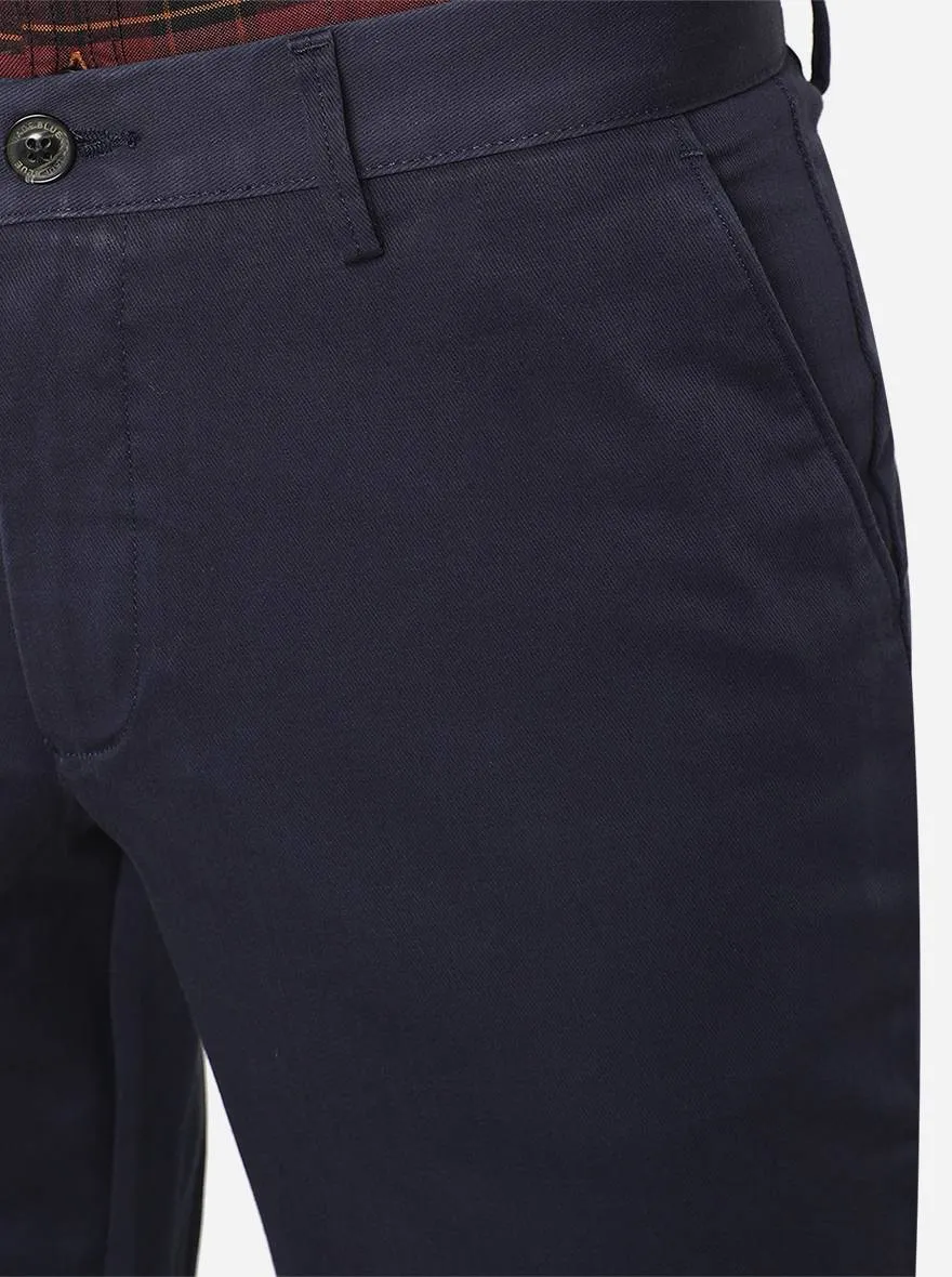Navy Blue Solid Uno Fit Casual Trouser | JadeBlue