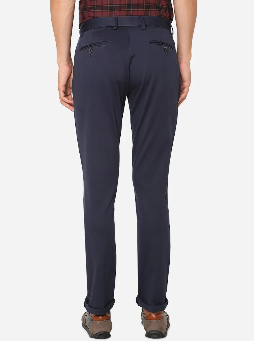 Navy Blue Solid Uno Fit Casual Trouser | JadeBlue