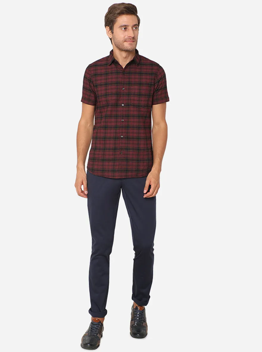 Navy Blue Solid Uno Fit Casual Trouser | JadeBlue