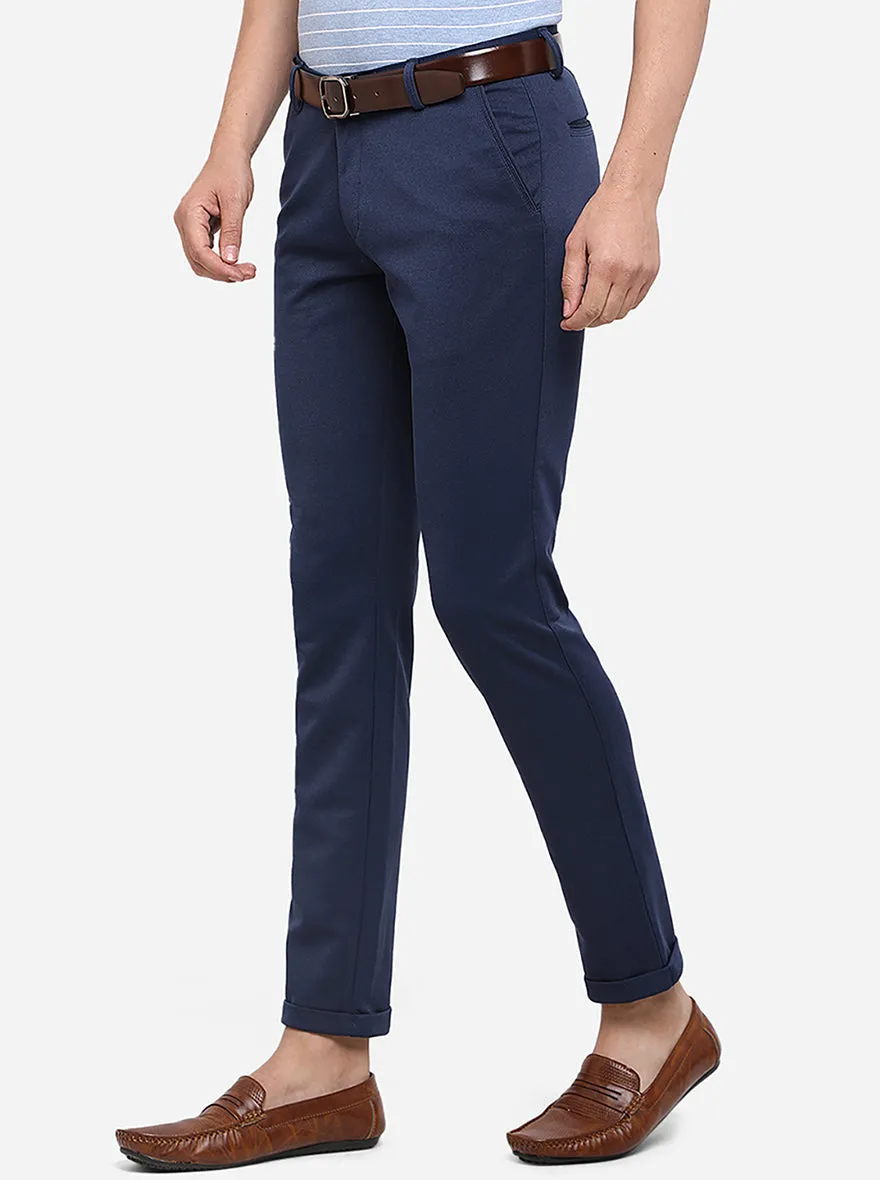 Navy Blue Solid Venice Fit Casual Trouser | JadeBlue