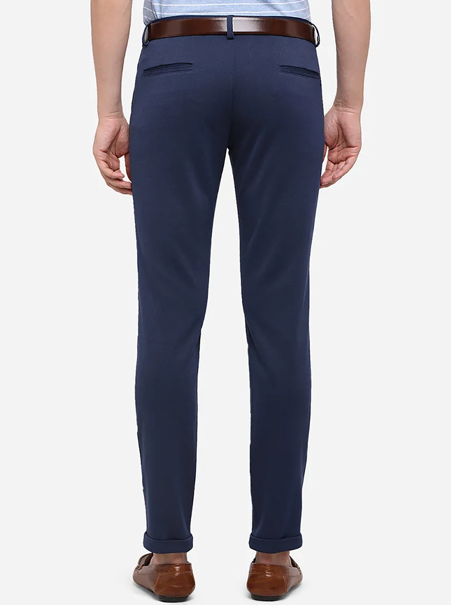 Navy Blue Solid Venice Fit Casual Trouser | JadeBlue