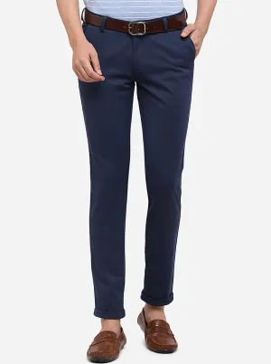 Navy Blue Solid Venice Fit Casual Trouser | JadeBlue