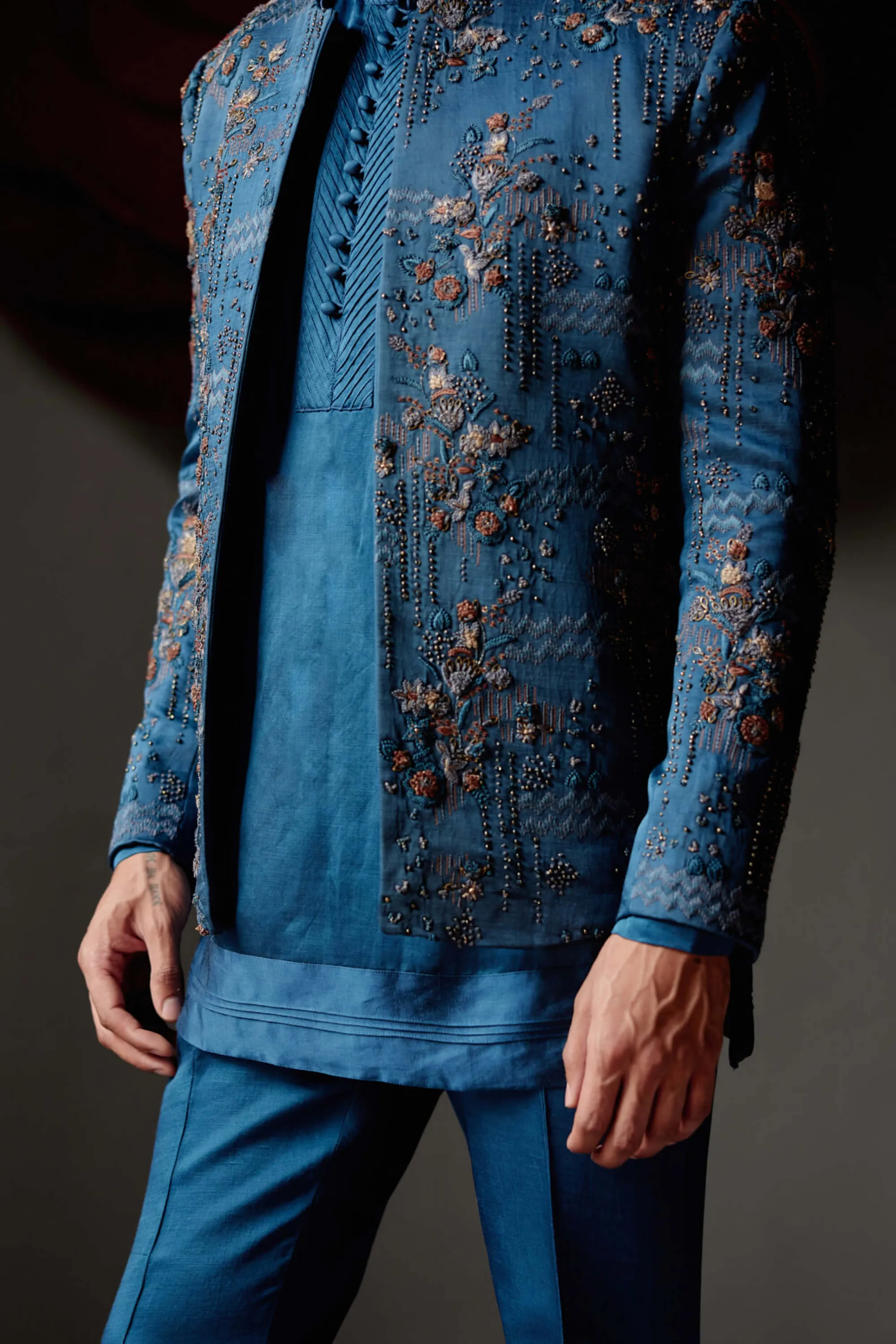 New teal short jacket and kurta set