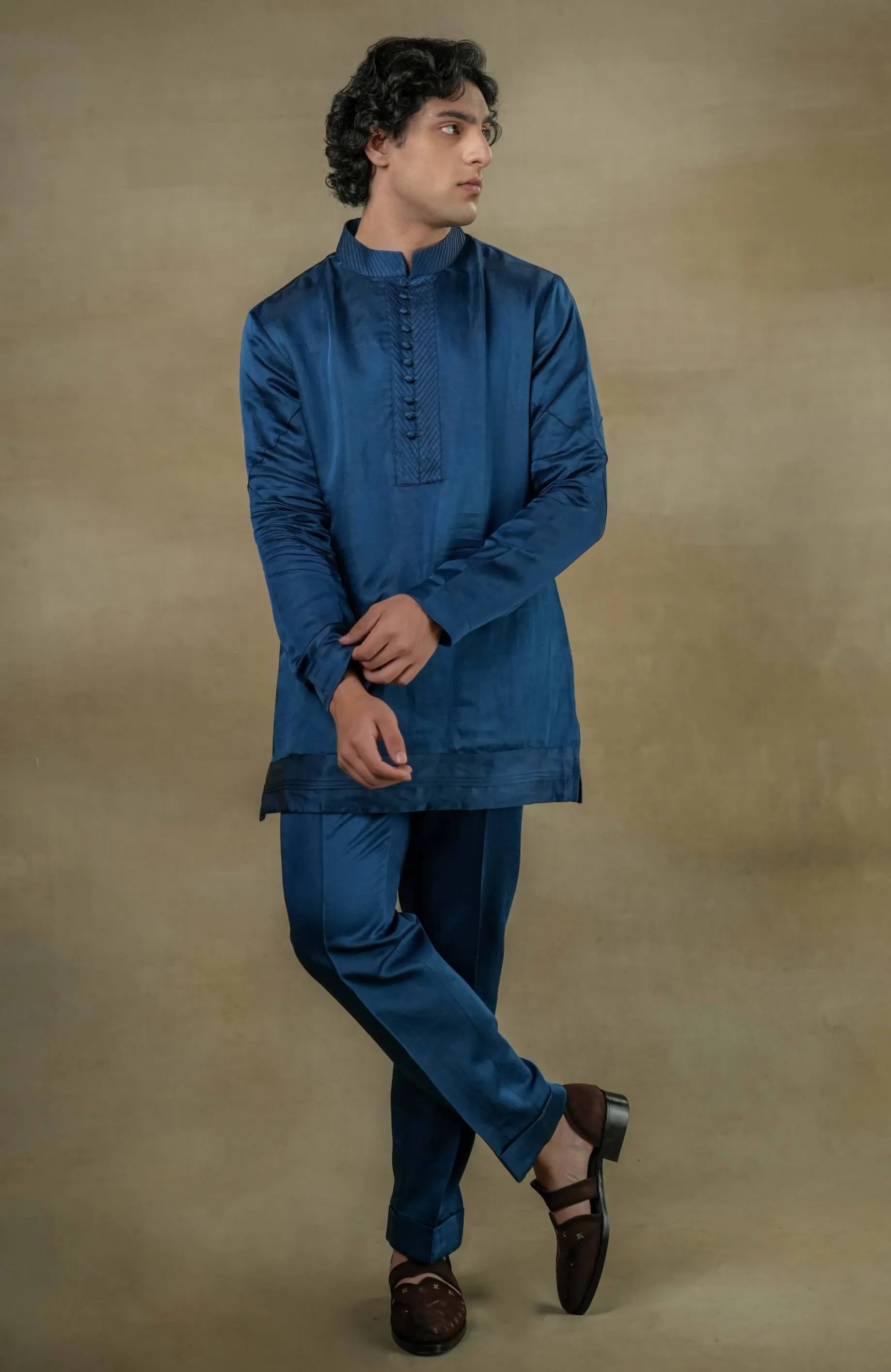 New teal short jacket and kurta set