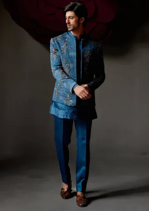 New teal short jacket and kurta set