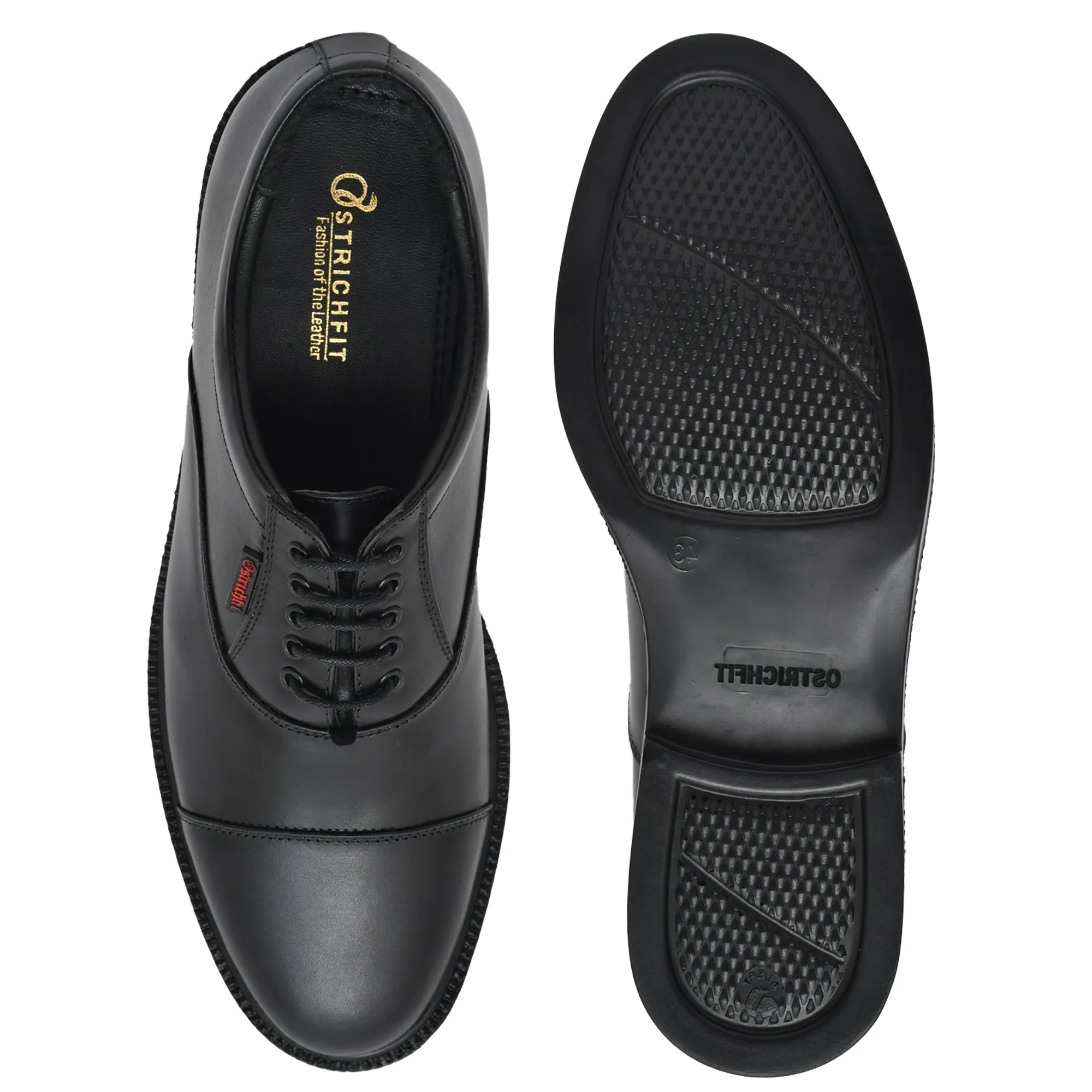 OstrichFit HANDCRAFTED OXFORD BLACK PLAIN FORMAL LACEUP DERBY SHOES WITH CAP TOE FOR MEN ART OF -PS101 BLK Article no: 02