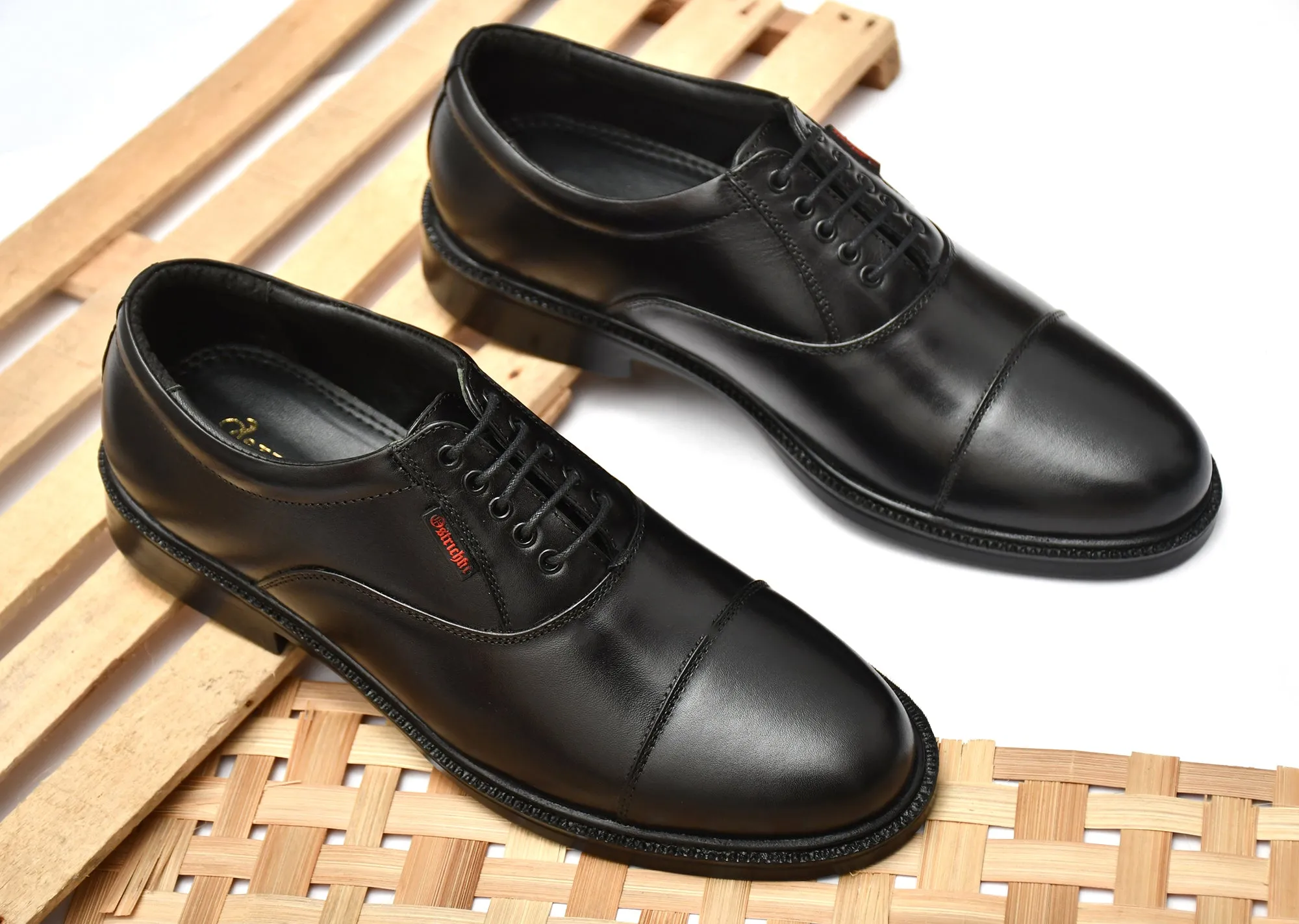 OstrichFit HANDCRAFTED OXFORD BLACK PLAIN FORMAL LACEUP DERBY SHOES WITH CAP TOE FOR MEN ART OF -PS101 BLK Article no: 02
