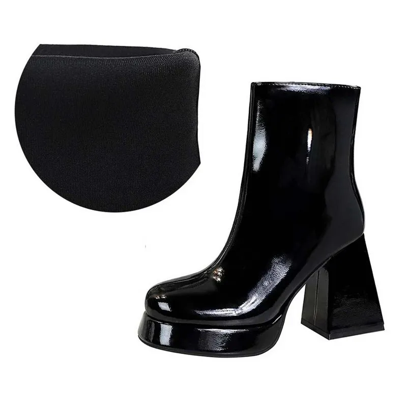Patent Leather Round Toe Ankle Boots Women Designer Platform Heel Pole Dancing Shoes