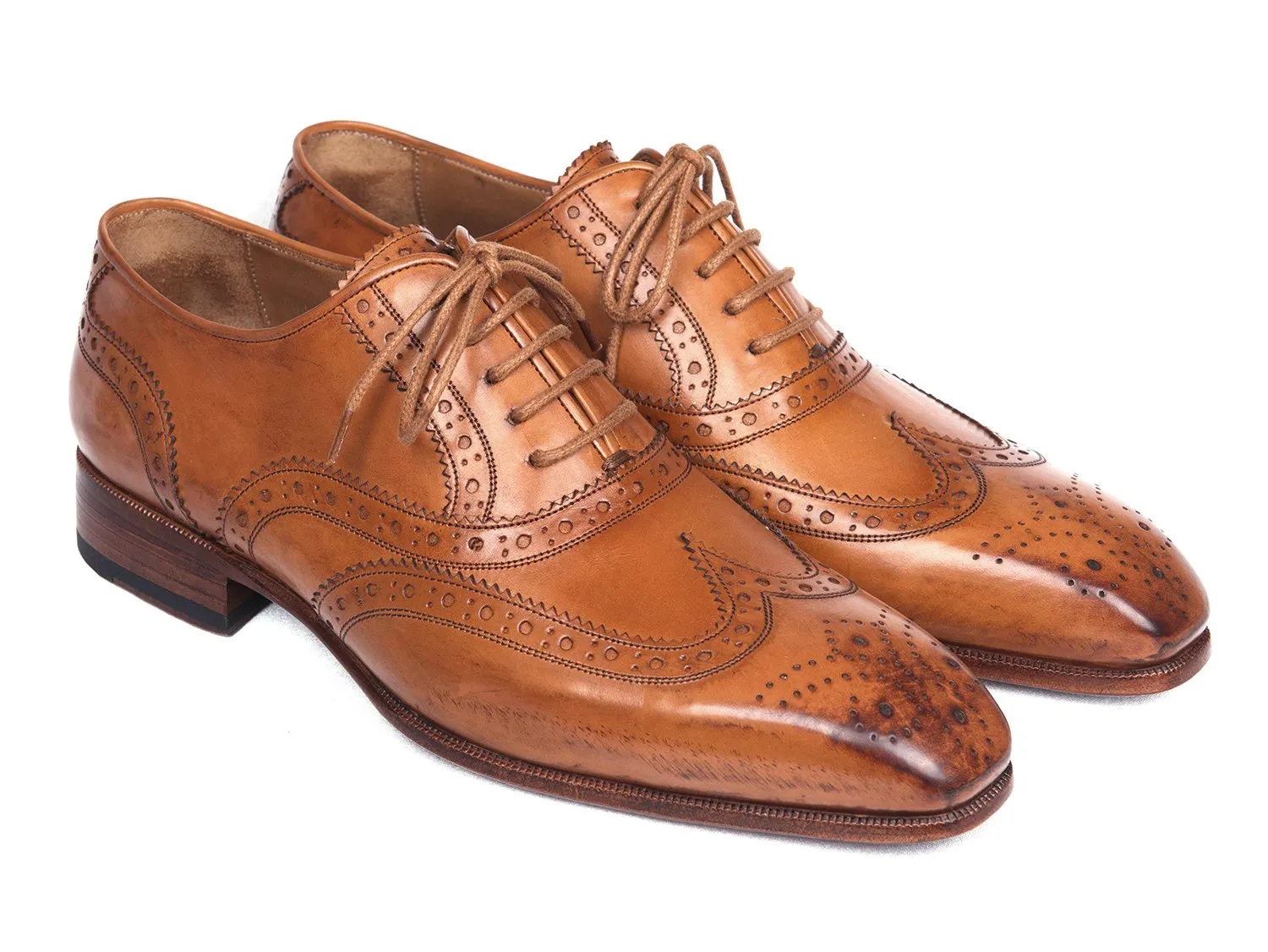 Paul Parkman Men's Leather Wingtip Oxfords in Cognac
