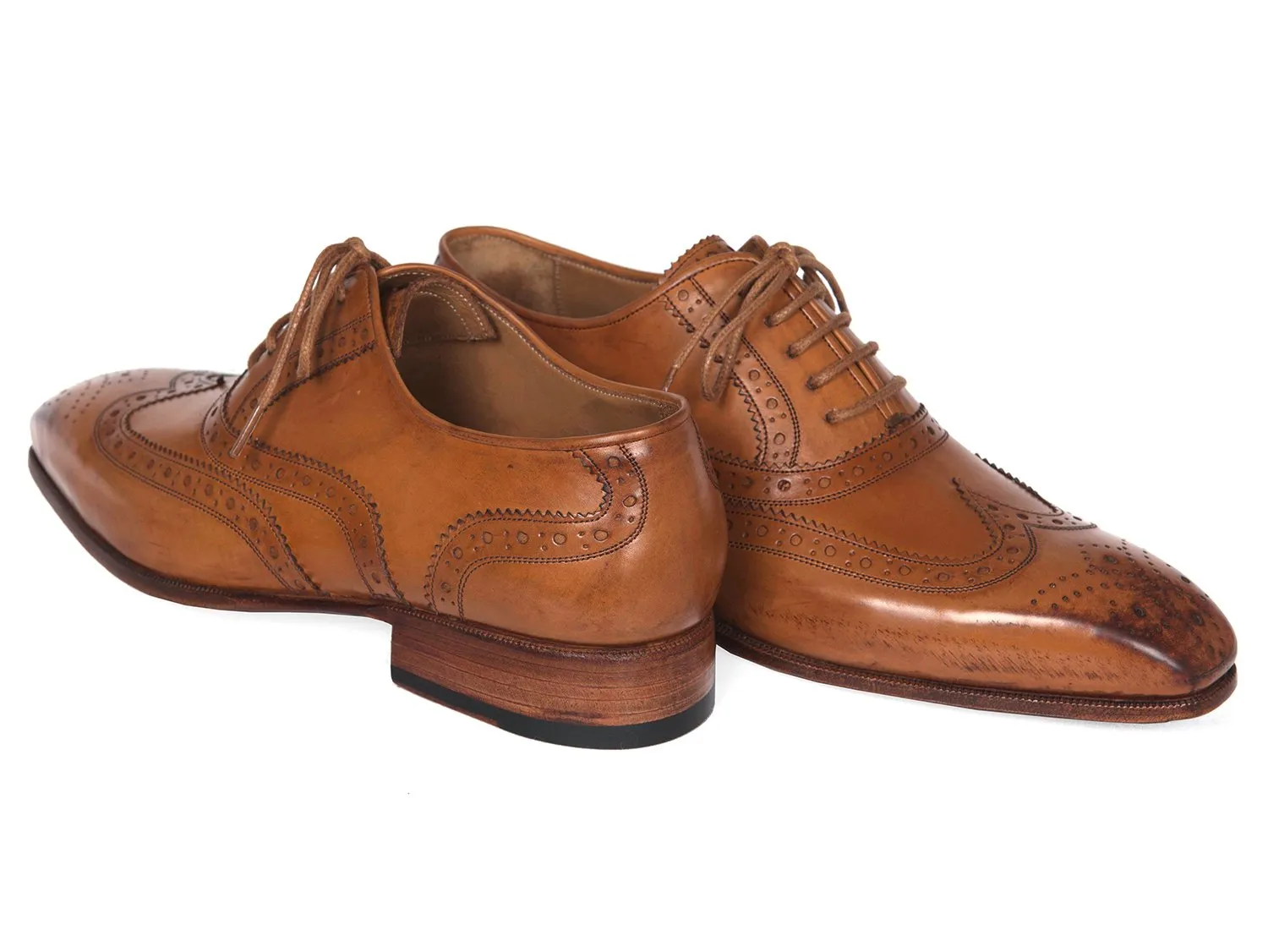 Paul Parkman Men's Leather Wingtip Oxfords in Cognac