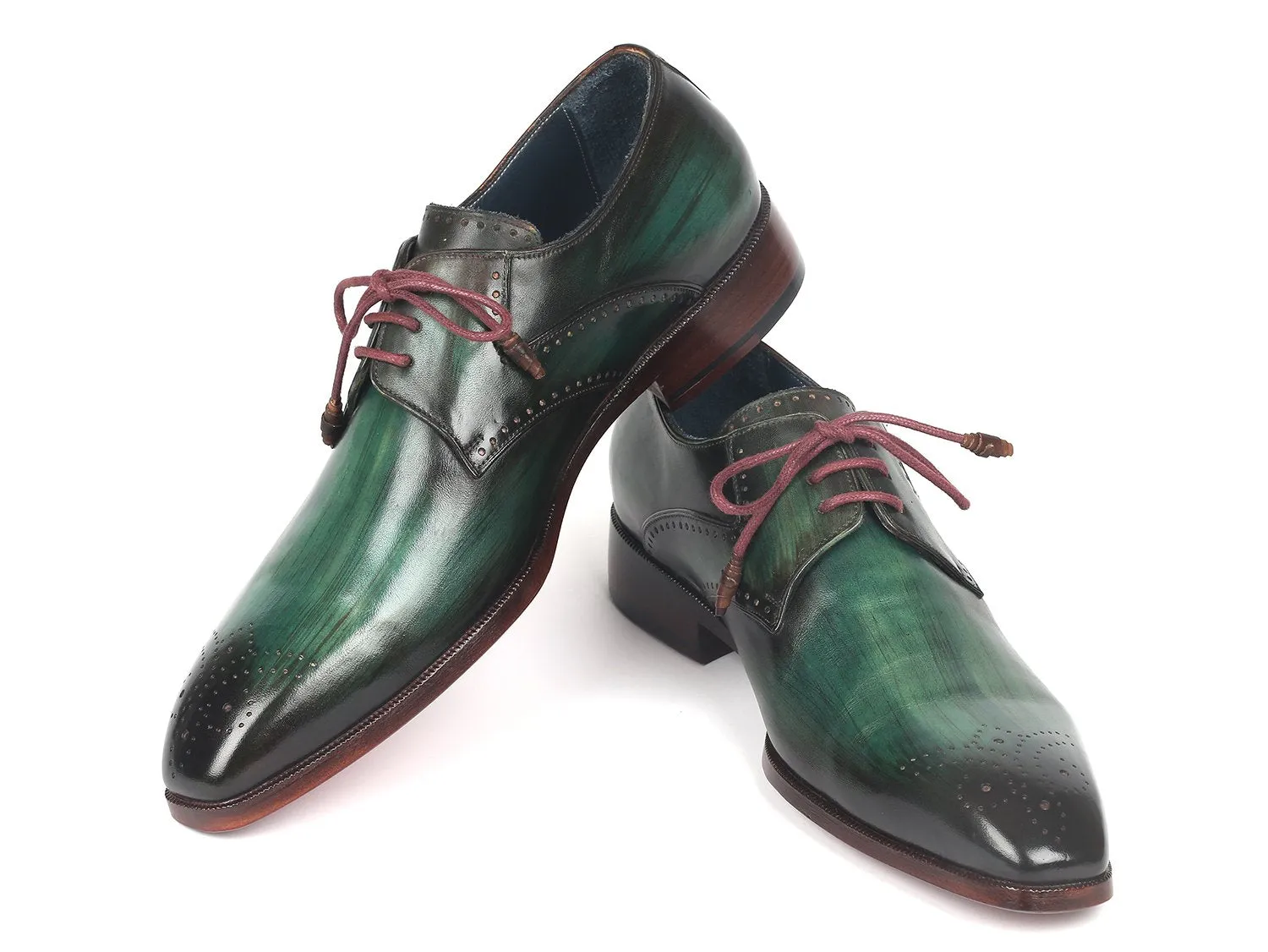 Paul Parkman Men's Medallion Toe Derby Shoes in Green