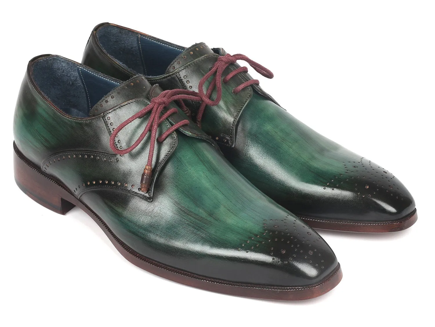 Paul Parkman Men's Medallion Toe Derby Shoes in Green
