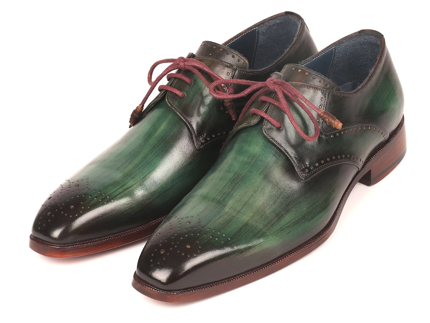 Paul Parkman Men's Medallion Toe Derby Shoes in Green