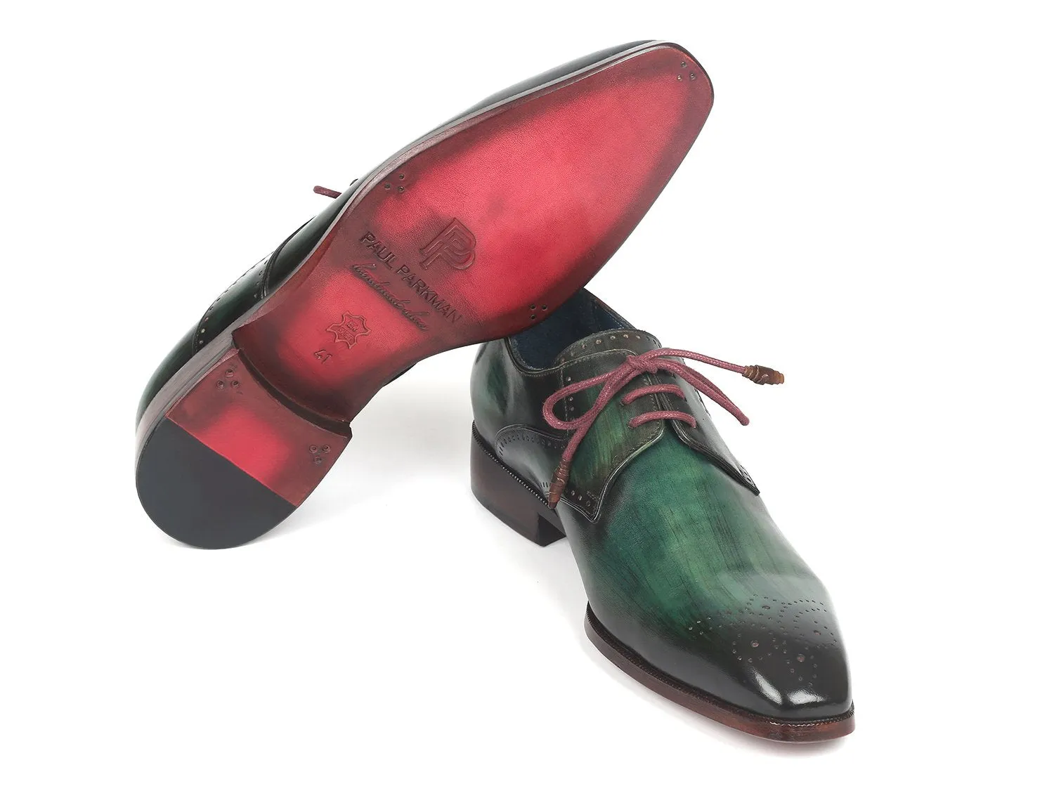 Paul Parkman Men's Medallion Toe Derby Shoes in Green