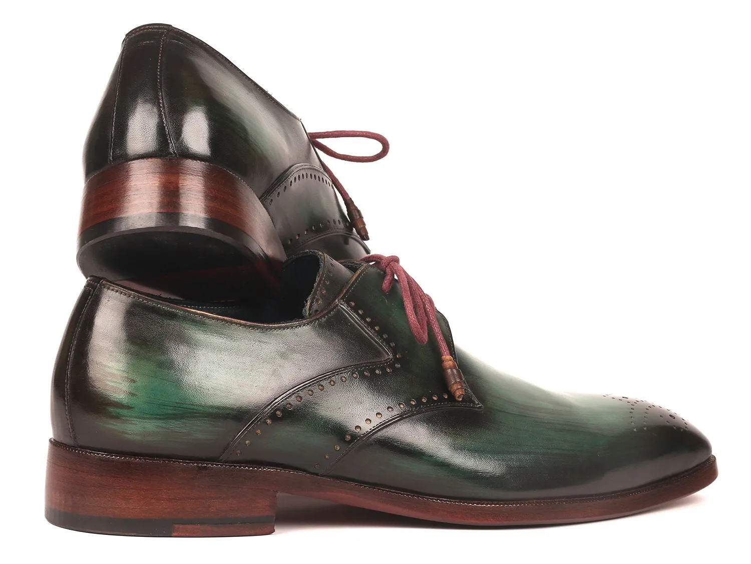 Paul Parkman Men's Medallion Toe Derby Shoes in Green